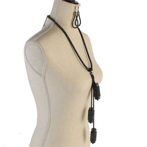 FASHION CORD LONG BARDROP NECKLACE SET - Picture 2 of 2